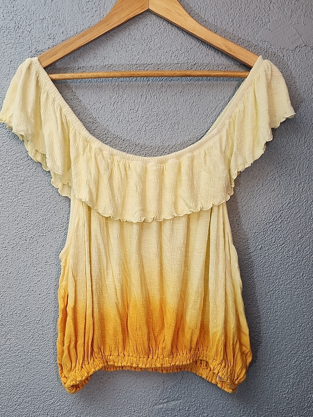 Free People Yellow Ombre Ruffle Off-Shoulder Crop Top